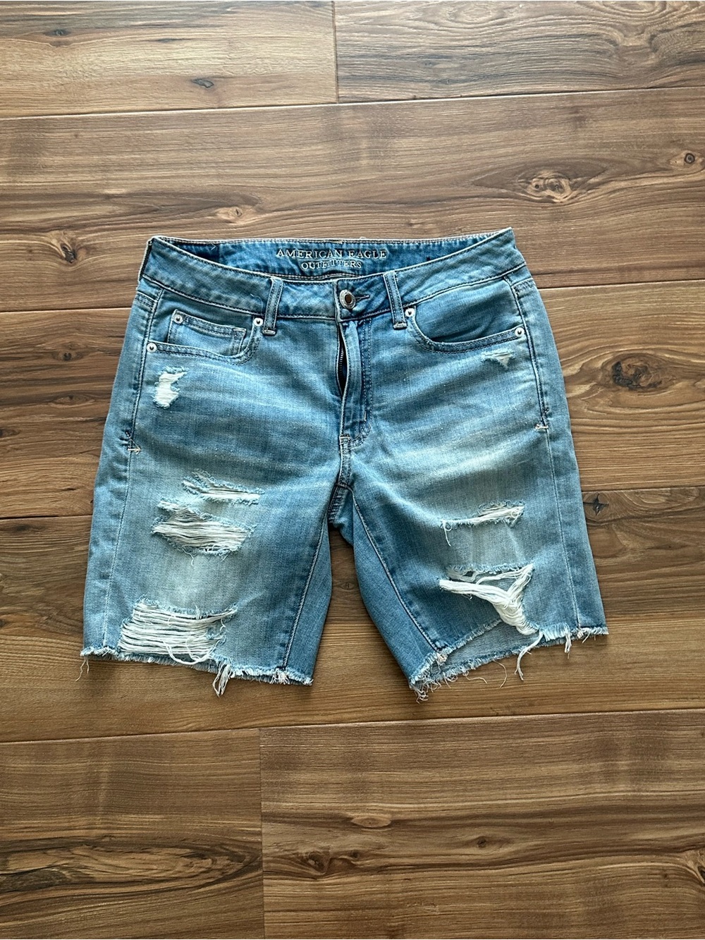 American Eagle Outfitters Light Blue Distressed  Bermuda Denim Shorts